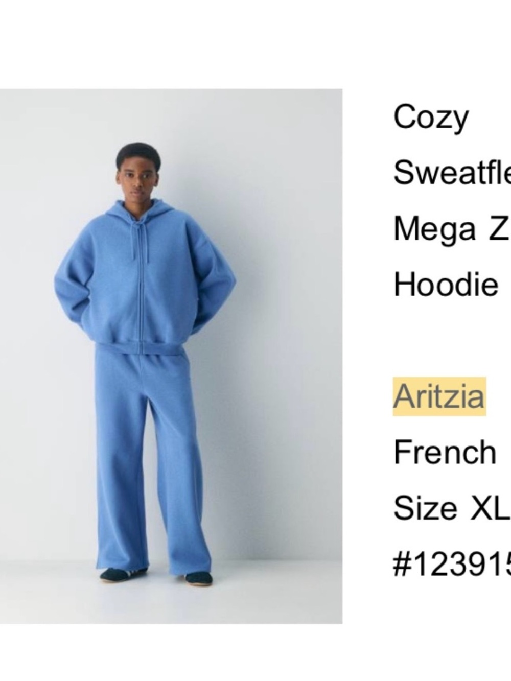 Aritzia Cozy Mega Zip Hoodie - Sky Blue